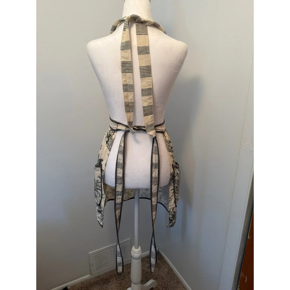 Sur La Table Cotton Apron Toile de Jouy Striped French Country Cream Charcoal